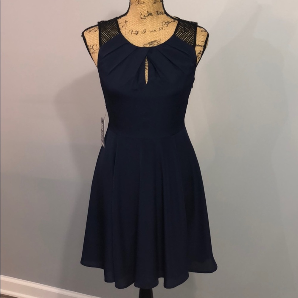 NWT Express Skater Dress Size 4 Navy w/Black Lace
